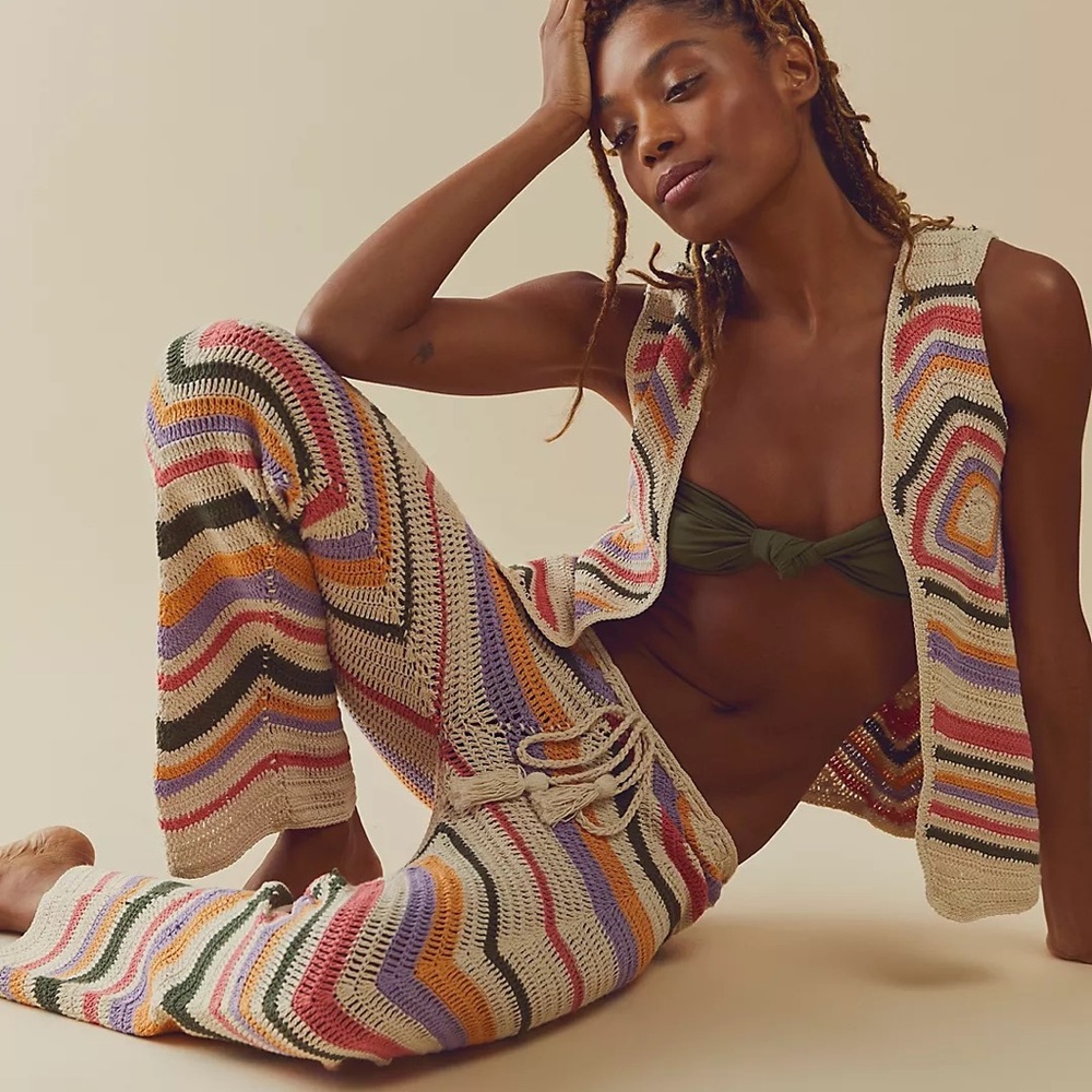 FP Free People Flook Crochet Vest and Pants Set